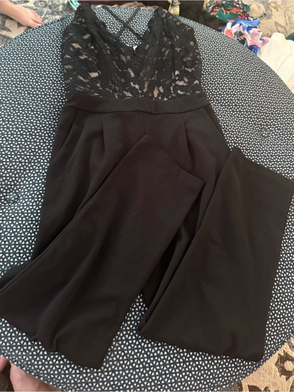 Express Black Lace Bodice Wide-Leg Jumpsuit